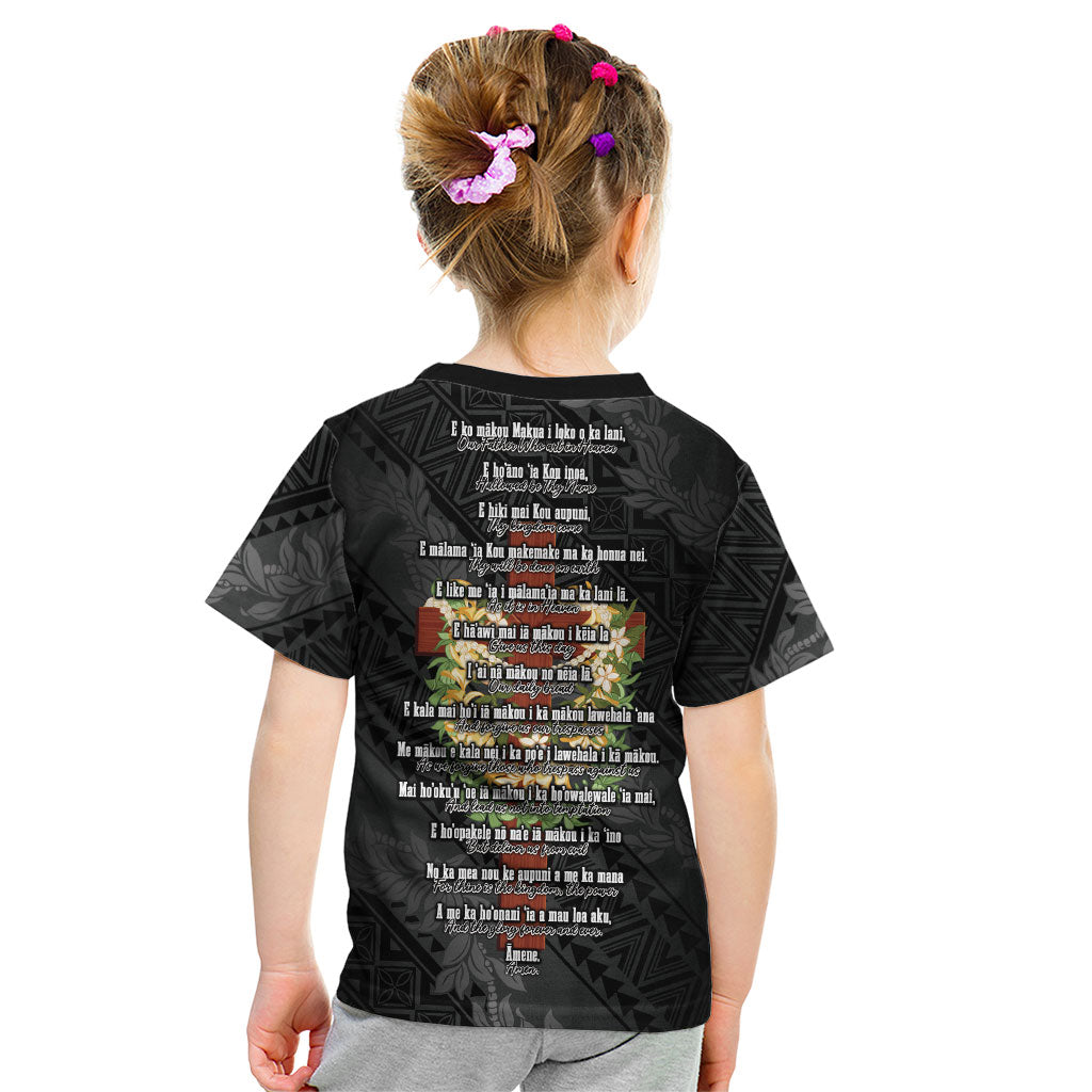 Hawaii Ka Pule a ka Haku Memorial Kid T Shirt Flower Lei Cross - Black LT7 - Polynesian Pride