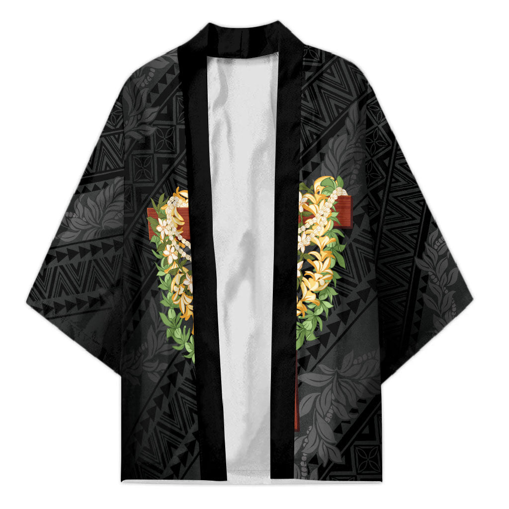 Hawaii Ka Pule a ka Haku Memorial Kimono Flower Lei Cross - Black LT7 Unisex Black - Polynesian Pride