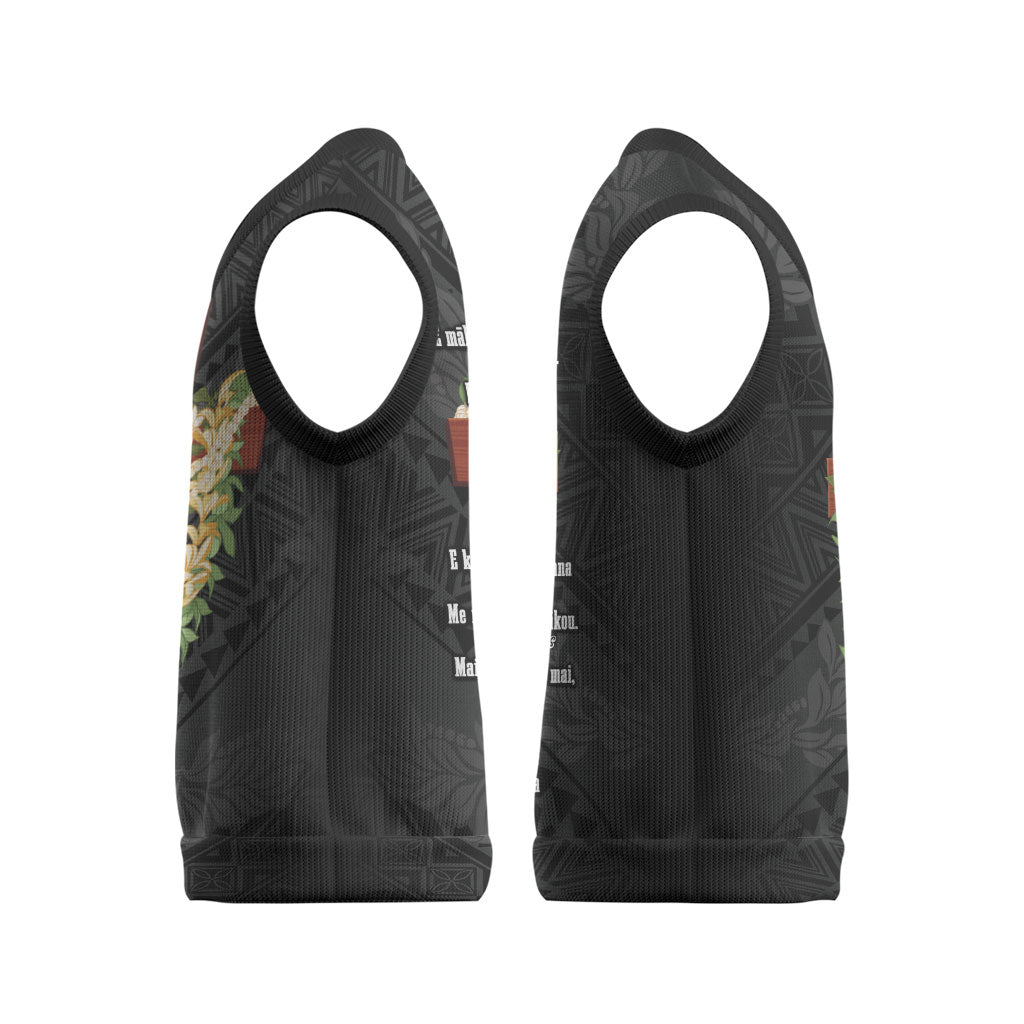 Hawaii Ka Pule a ka Haku Memorial Christmas Knitted V-Neck Vest Flower Lei Cross - Black LT7 - Polynesian Pride