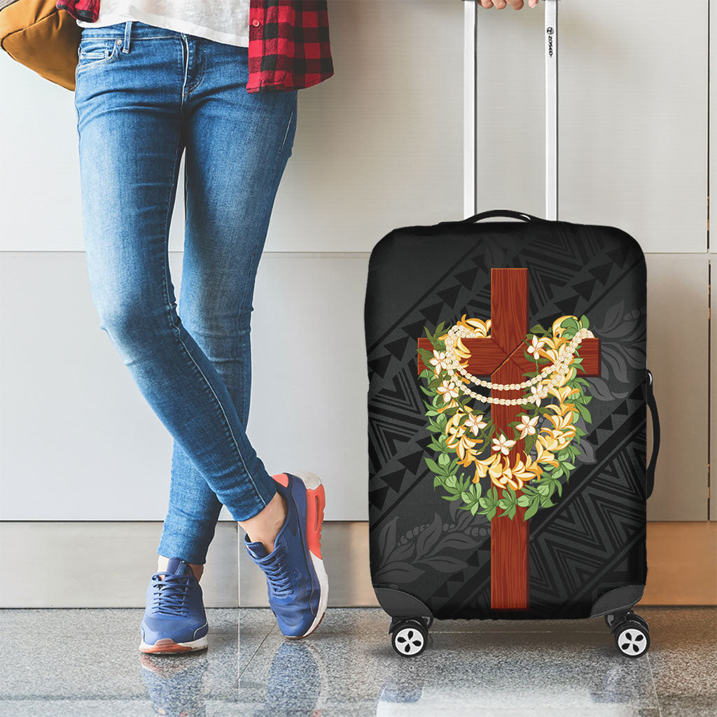 Hawaii Ka Pule a ka Haku Memorial Luggage Cover Flower Lei Cross - Black LT7 - Polynesian Pride