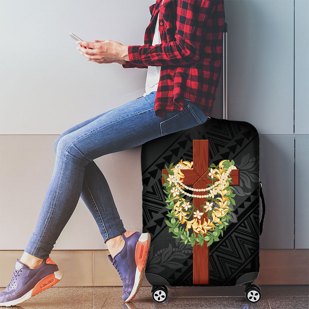 Hawaii Ka Pule a ka Haku Memorial Luggage Cover Flower Lei Cross - Black LT7 - Polynesian Pride