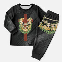 Hawaii Ka Pule a ka Haku Memorial Christmas Pajama Set Flower Lei Cross - Black LT7 Men Black - Polynesian Pride