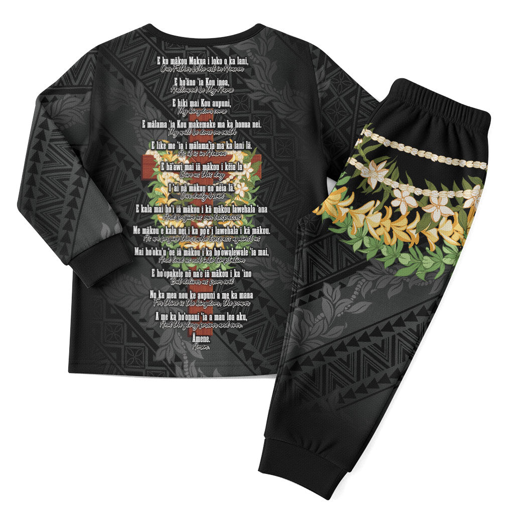 Hawaii Ka Pule a ka Haku Memorial Christmas Pajama Set Flower Lei Cross - Black LT7 - Polynesian Pride