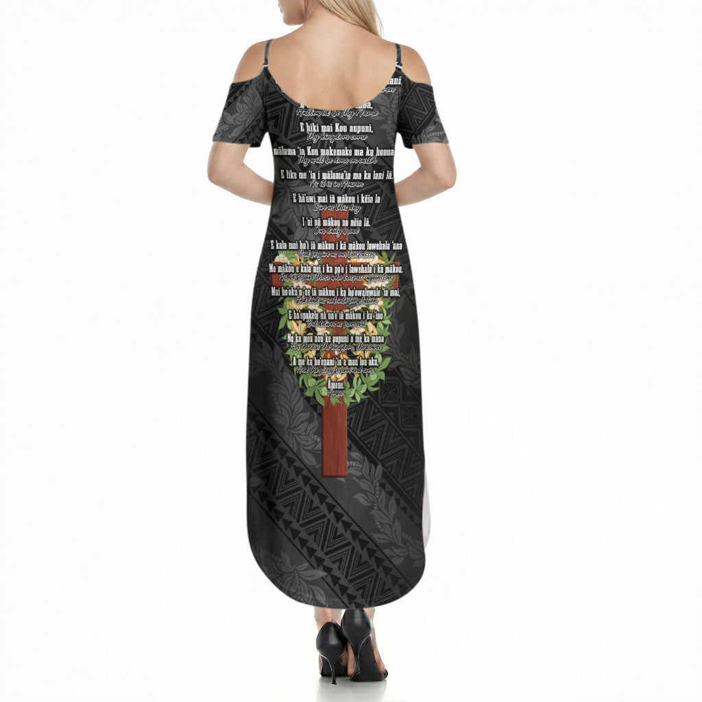 Hawaii Ka Pule a ka Haku Memorial Summer Maxi Dress Flower Lei Cross - Black LT7 - Polynesian Pride