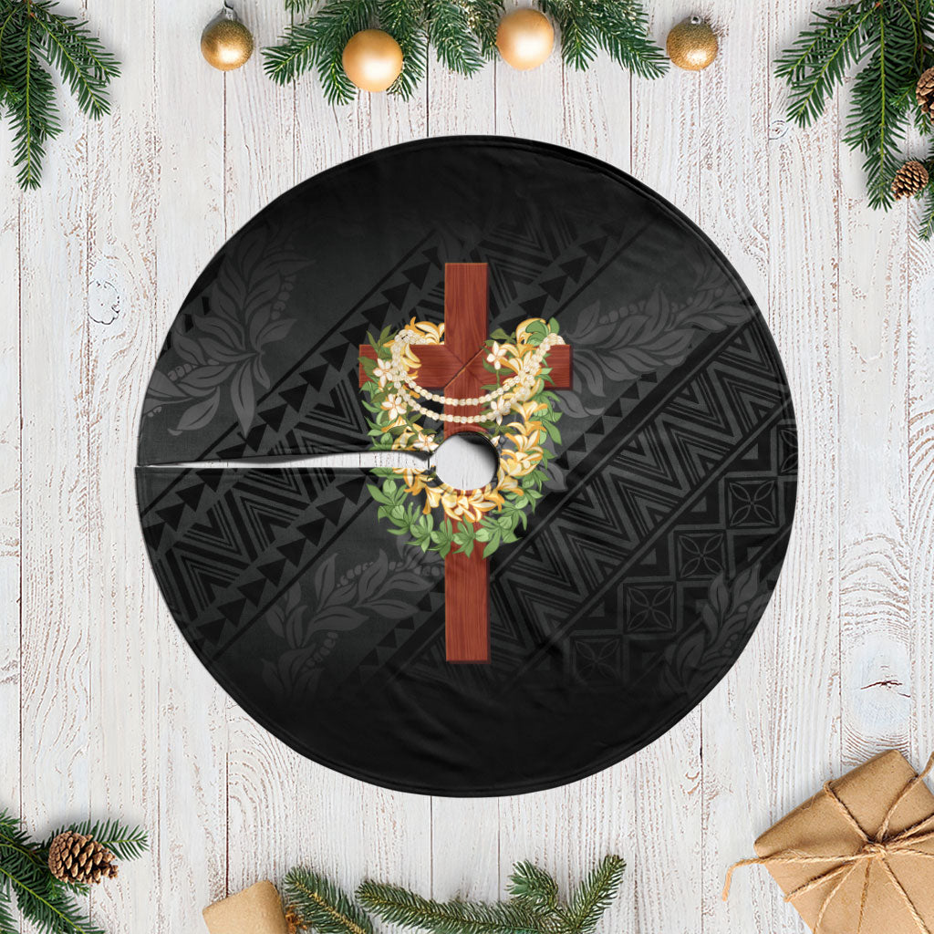 Hawaii Ka Pule a ka Haku Memorial Tree Skirt Flower Lei Cross - Black LT7 Casual Black - Polynesian Pride