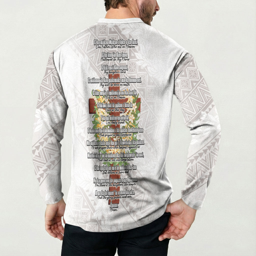 Hawaii Ka Pule a ka Haku Memorial Button Sweatshirt Flower Lei Cross - Ivory White LT7 - Polynesian Pride