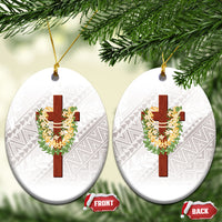 Hawaii Ka Pule a ka Haku Memorial Ceramic Ornament Flower Lei Cross - Ivory White LT7 Oval Ivory - Polynesian Pride
