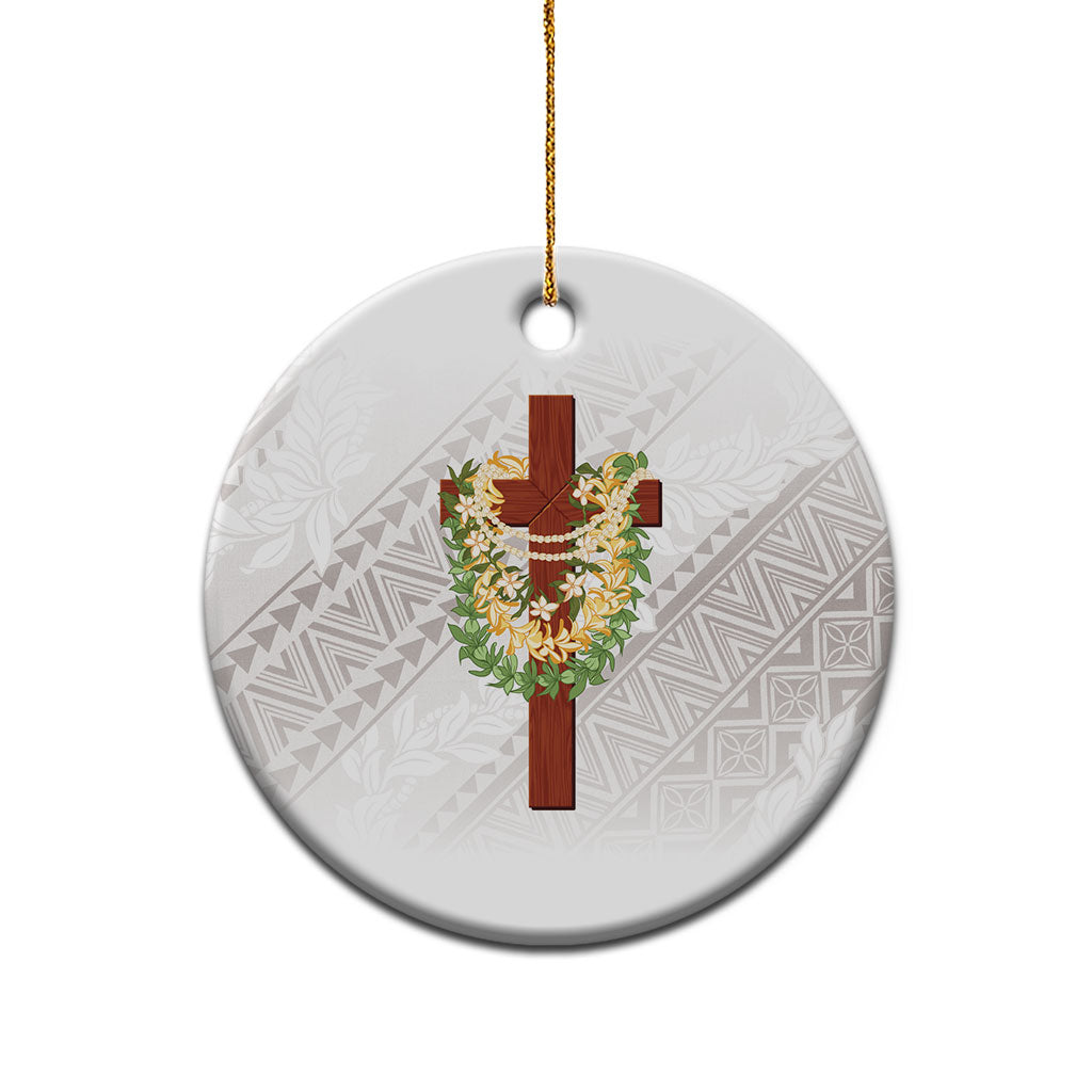 Hawaii Ka Pule a ka Haku Memorial Ceramic Ornament Flower Lei Cross - Ivory White LT7 - Polynesian Pride