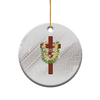 Hawaii Ka Pule a ka Haku Memorial Ceramic Ornament Flower Lei Cross - Ivory White LT7 - Polynesian Pride
