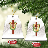 Hawaii Ka Pule a ka Haku Memorial Ceramic Ornament Flower Lei Cross - Ivory White LT7 Bell Flake Ivory - Polynesian Pride