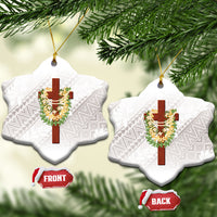 Hawaii Ka Pule a ka Haku Memorial Ceramic Ornament Flower Lei Cross - Ivory White LT7 Snow Flake Ivory - Polynesian Pride