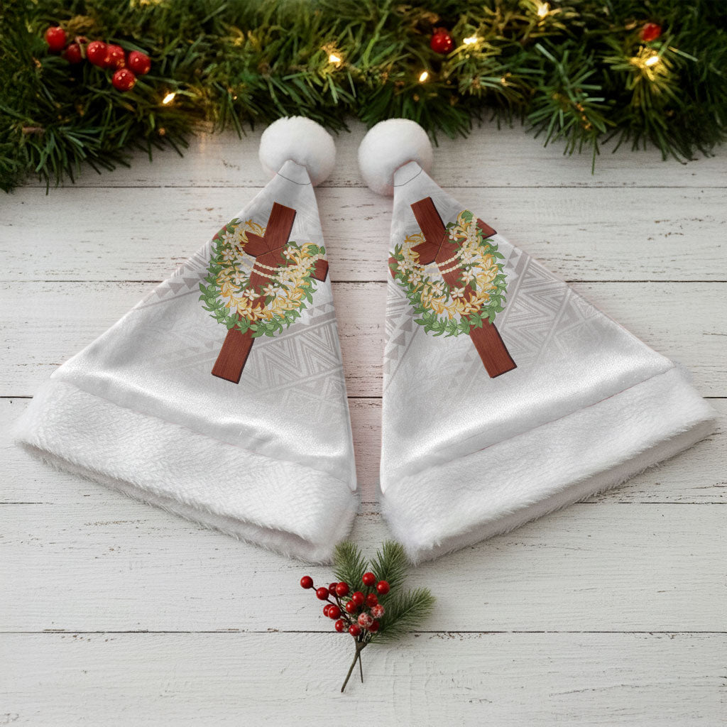 Hawaii Ka Pule a ka Haku Memorial Christmas Santa Hat Flower Lei Cross - Ivory White LT7 - Polynesian Pride