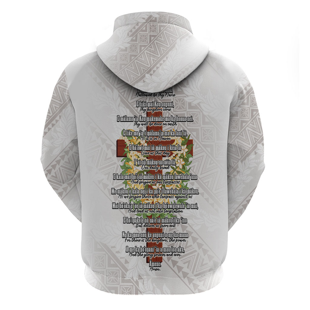 Hawaii Ka Pule a ka Haku Memorial Hoodie Flower Lei Cross - Ivory White LT7 - Polynesian Pride