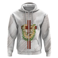 Hawaii Ka Pule a ka Haku Memorial Hoodie Flower Lei Cross - Ivory White LT7 Zip Hoodie Ivory - Polynesian Pride