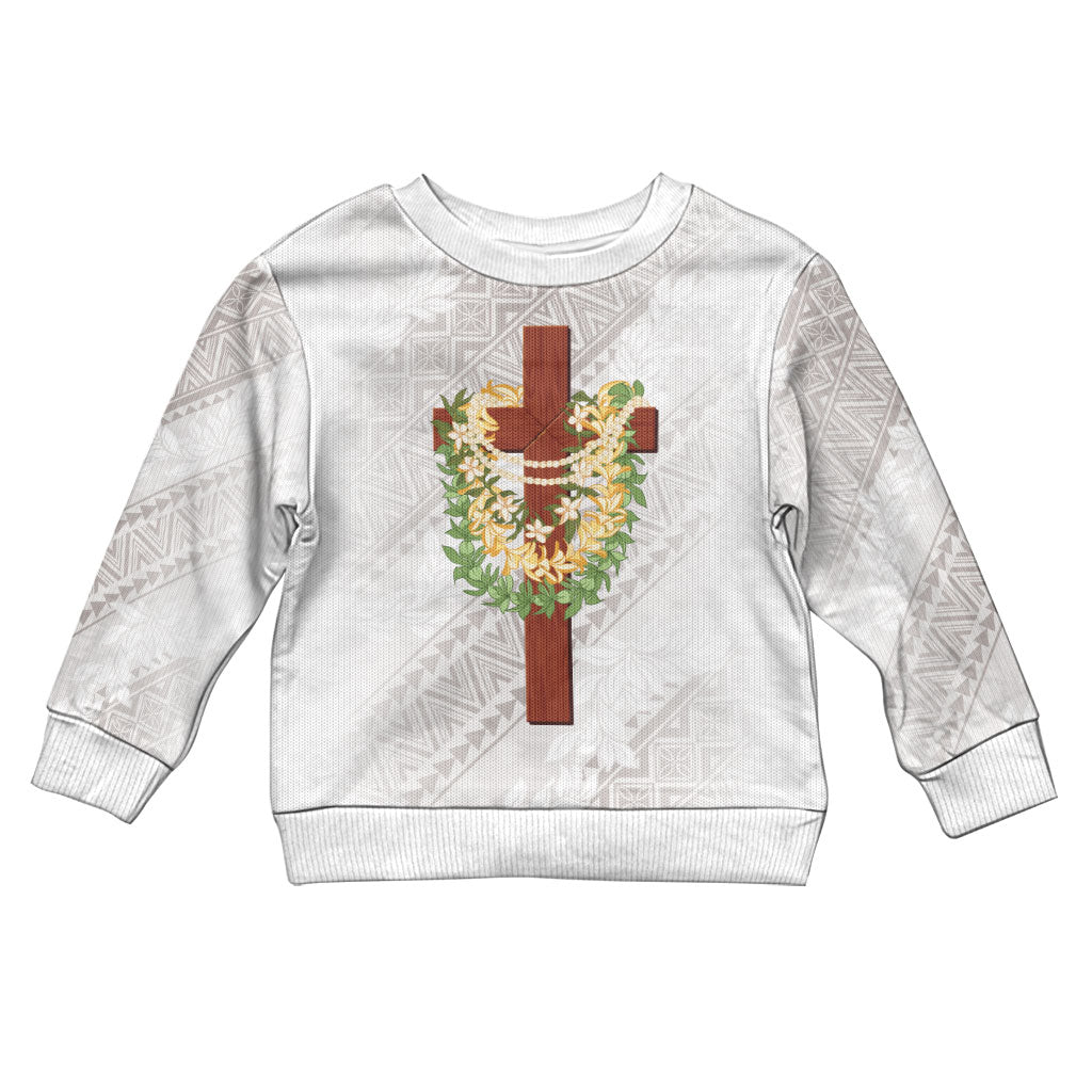 Hawaii Ka Pule a ka Haku Memorial Kid Ugly Christmas Sweater Flower Lei Cross - Ivory White LT7 Kid Ivory - Polynesian Pride