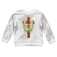 Hawaii Ka Pule a ka Haku Memorial Kid Ugly Christmas Sweater Flower Lei Cross - Ivory White LT7 Kid Ivory - Polynesian Pride
