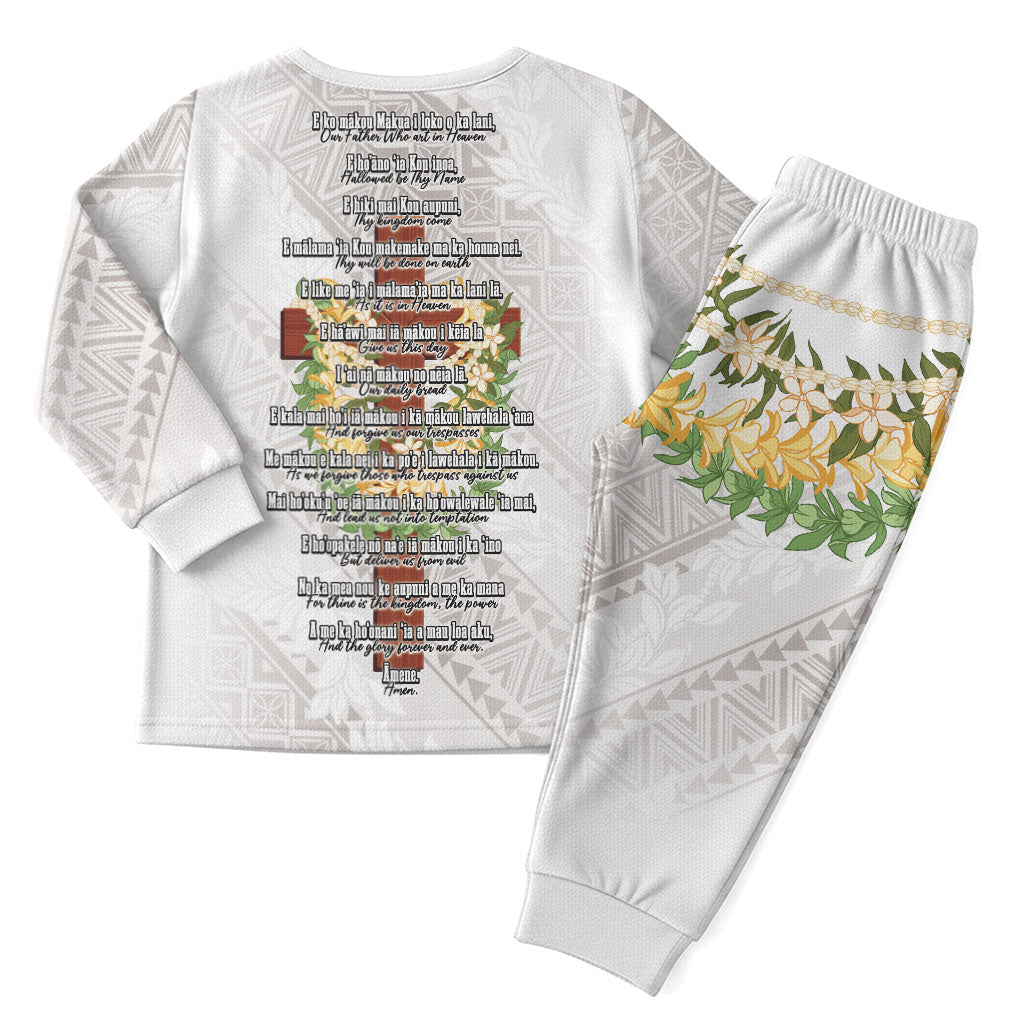 Hawaii Ka Pule a ka Haku Memorial Christmas Pajama Set Flower Lei Cross - Ivory White LT7 - Polynesian Pride