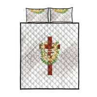 Hawaii Ka Pule a ka Haku Memorial Quilt Bed Set Flower Lei Cross - Ivory White LT7 - Polynesian Pride