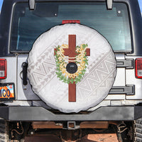 Hawaii Ka Pule a ka Haku Memorial Spare Tire Cover Flower Lei Cross - Ivory White LT7 Ivory - Polynesian Pride