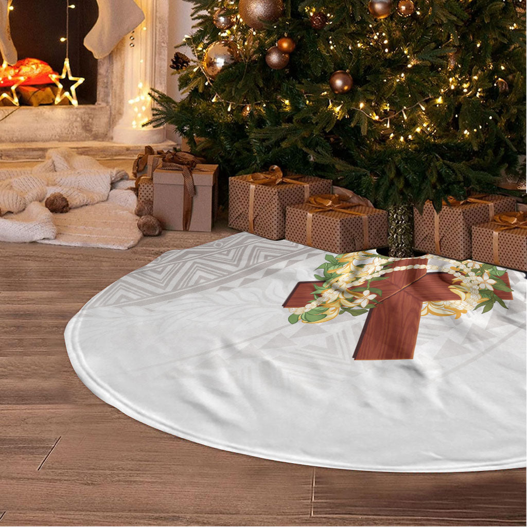 Hawaii Ka Pule a ka Haku Memorial Tree Skirt Flower Lei Cross - Ivory White LT7 - Polynesian Pride