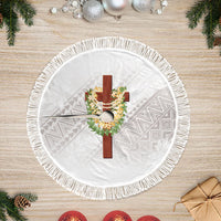 Hawaii Ka Pule a ka Haku Memorial Tree Skirt Flower Lei Cross - Ivory White LT7 Fringed Ivory - Polynesian Pride