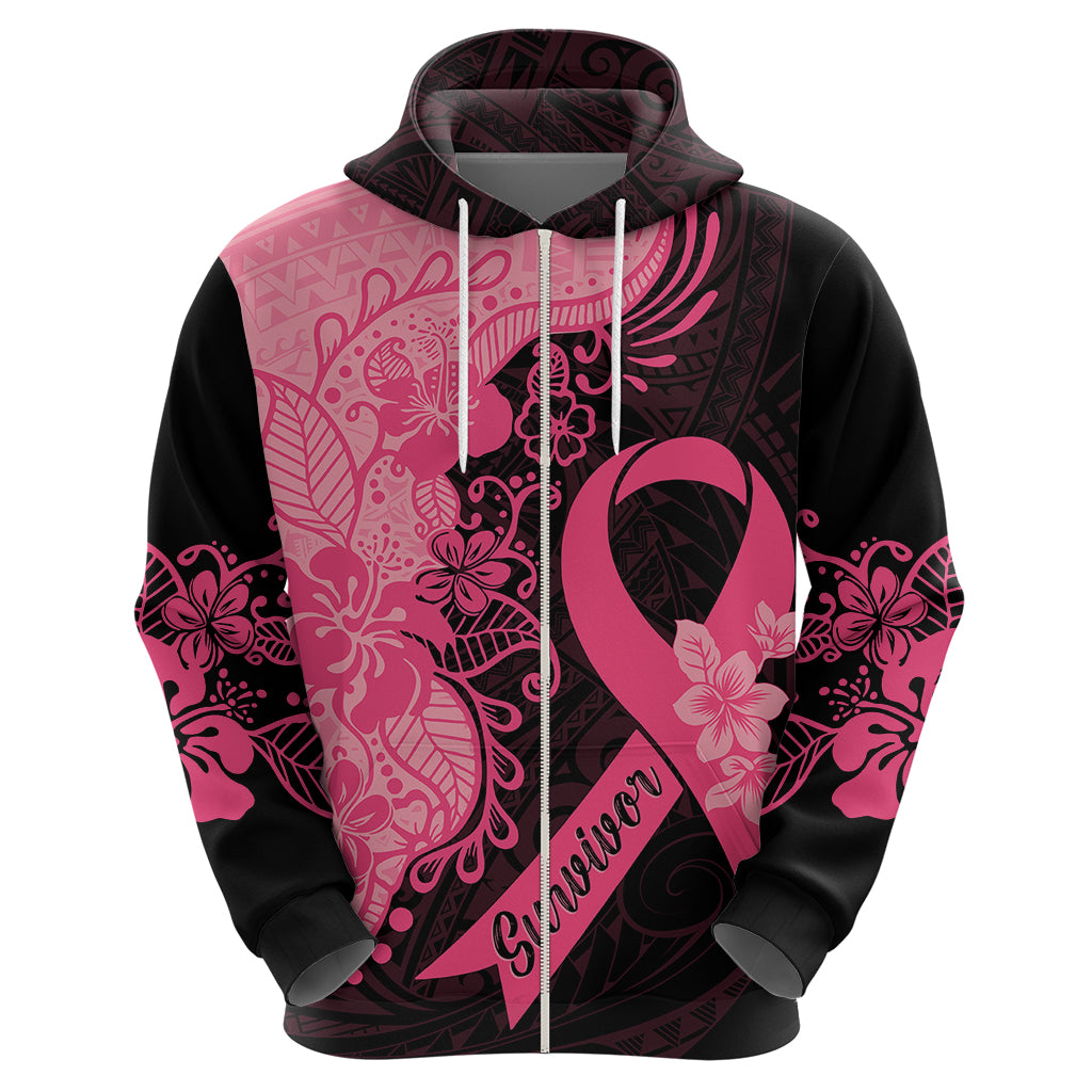 Polynesian Hoodie Plumeria Breast Cancer Awareness Survivor Ribbon Pink LT7 - Polynesian Pride