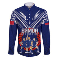 Personalised Samoa Rugby Family Matching Off Shoulder Maxi Dress and Hawaiian Shirt World Cup 2023 Siamupini Siva Tau LT7 Dad's Shirt - Long Sleeve Blue - Polynesian Pride