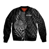 New Zealand Ta Moko Silver Fern Bomber Jacket Taniko Taniwha Motifs LT7 Unisex Black - Polynesian Pride
