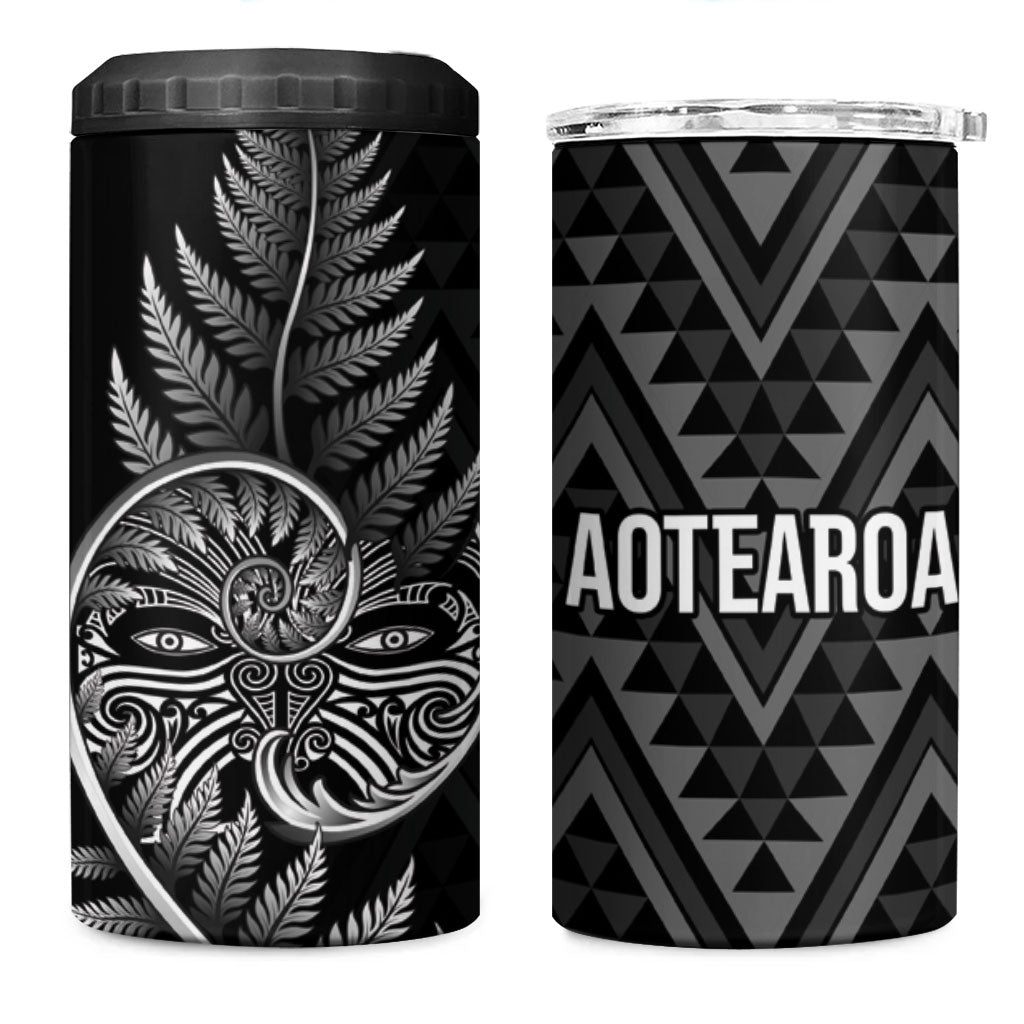 New Zealand Ta Moko Silver Fern 4 in 1 Can Cooler Tumbler Taniko Taniwha Motifs LT7 One Size: 16 oz Black - Polynesian Pride