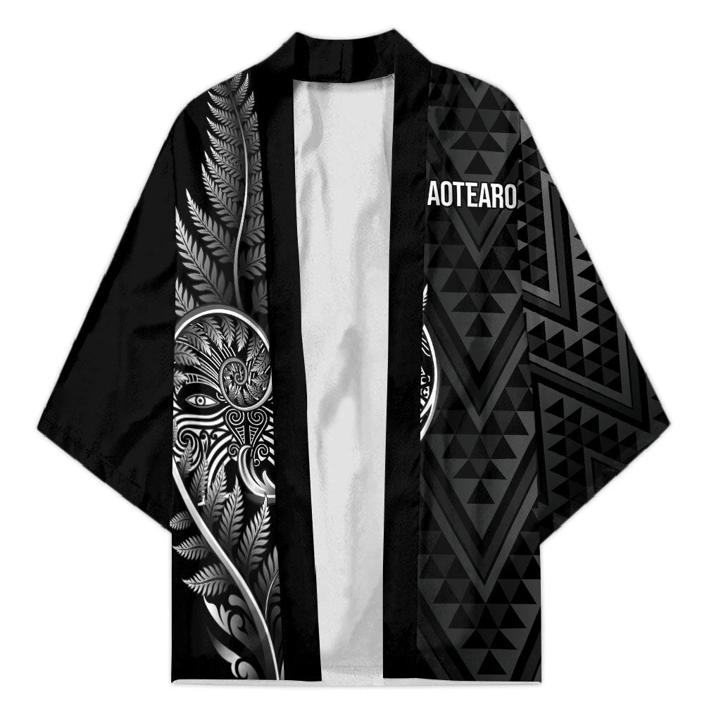 New Zealand Ta Moko Silver Fern Kimono Taniko Taniwha Motifs LT7 Unisex Black - Polynesian Pride