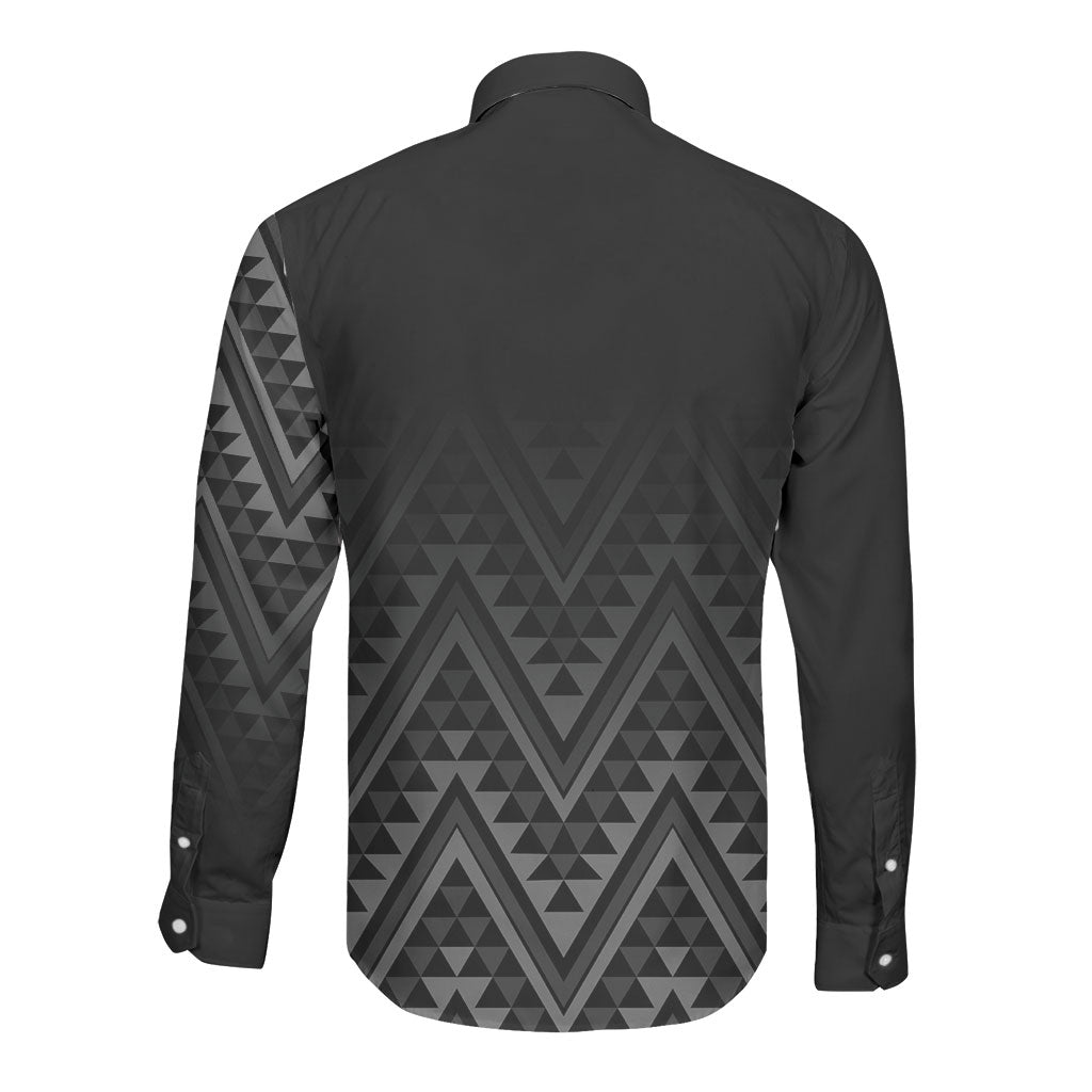 New Zealand Ta Moko Silver Fern Long Sleeve Button Shirt Taniko Taniwha Motifs