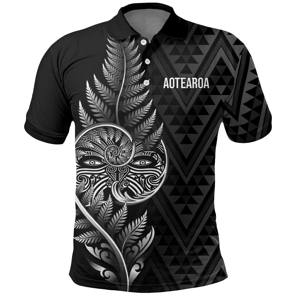 New Zealand Ta Moko Silver Fern Polo Shirt Taniko Taniwha Motifs