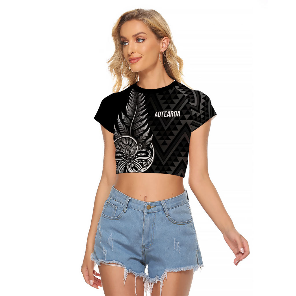 New Zealand Ta Moko Silver Fern Raglan Cropped T Shirt Taniko Taniwha Motifs