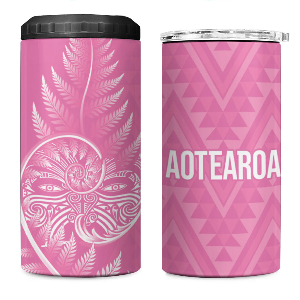 New Zealand Ta Moko Silver Fern Pink 4 in 1 Can Cooler Tumbler Taniko Taniwha Motifs LT7 One Size: 16 oz Pink - Polynesian Pride