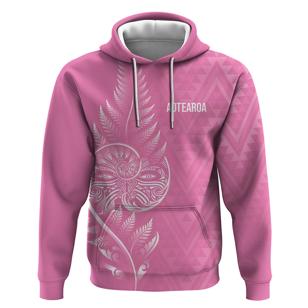 New Zealand Ta Moko Silver Fern Pink Hoodie Taniko Taniwha Motifs
