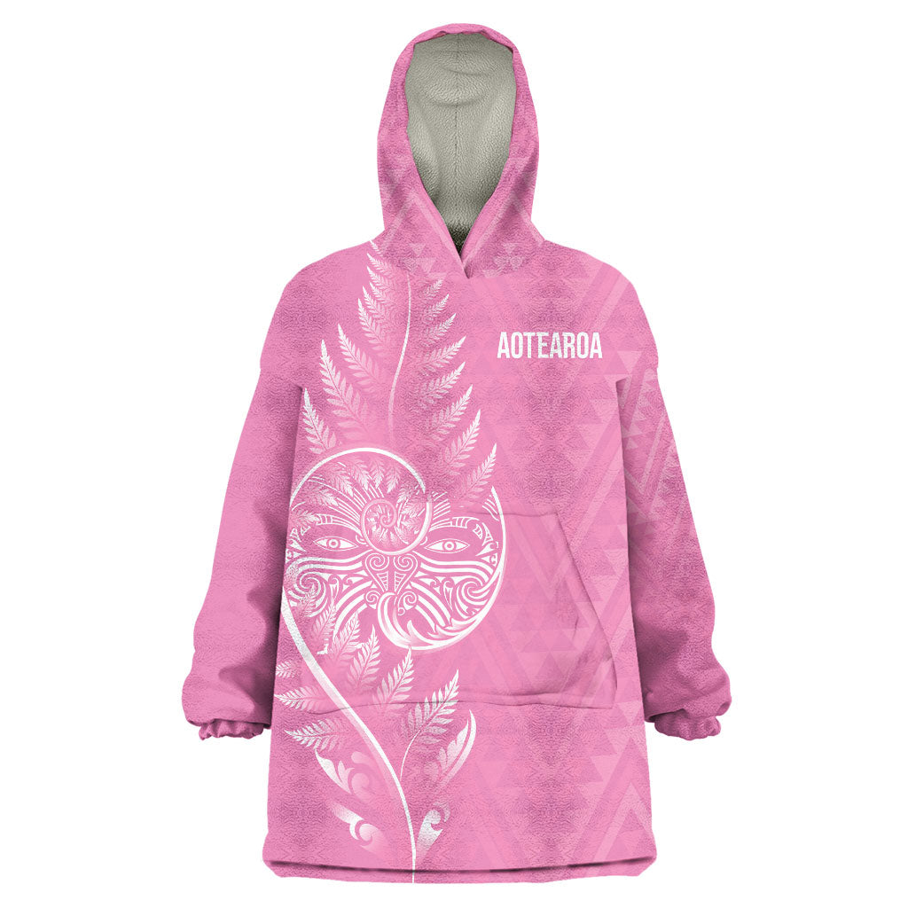 New Zealand Ta Moko Silver Fern Pink Wearable Blanket Hoodie Taniko Taniwha Motifs LT7 One Size Pink - Polynesian Pride