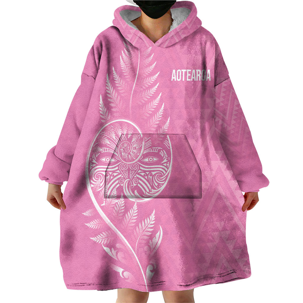 New Zealand Ta Moko Silver Fern Pink Wearable Blanket Hoodie Taniko Taniwha Motifs LT7 - Polynesian Pride