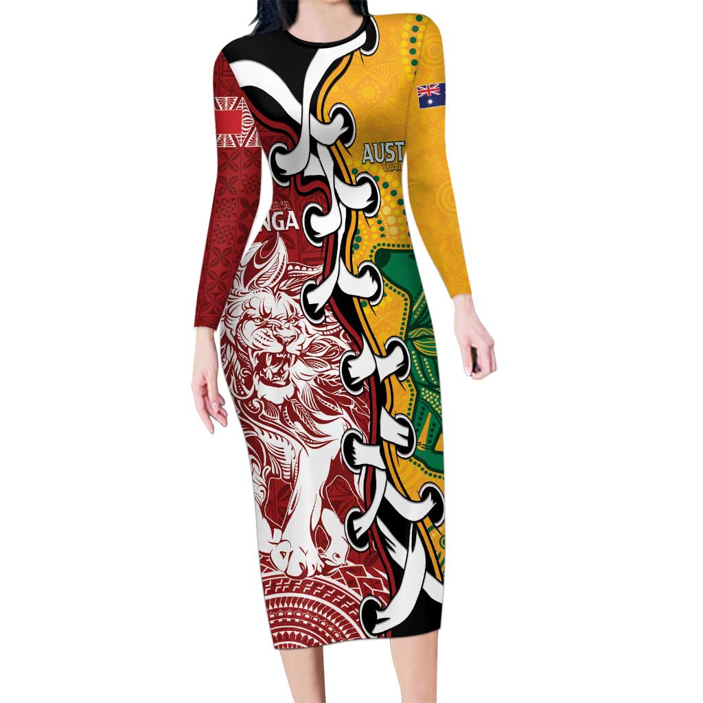 Mate Ma'a Tonga Vs Australia Rugby Personalized Family Matching Long Sleeve Bodycon Dress and Hawaiian Shirt Special Mascots LT7 Mom's Dress Colorful - Polynesian Pride