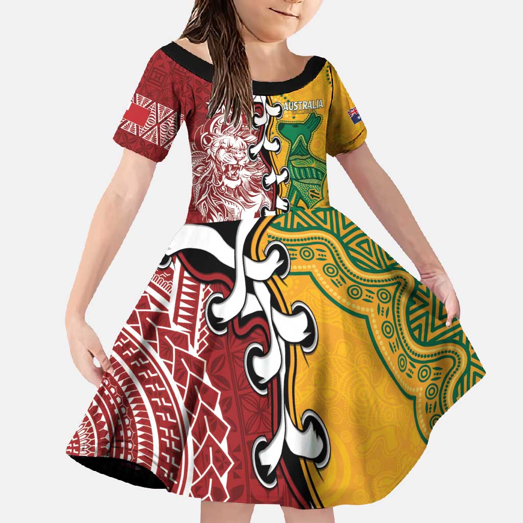 Mate Ma'a Tonga Vs Australia Rugby Personalized Family Matching Mermaid Dress and Hawaiian Shirt Special Mascots LT7 Daughter's Dress Colorful - Polynesian Pride