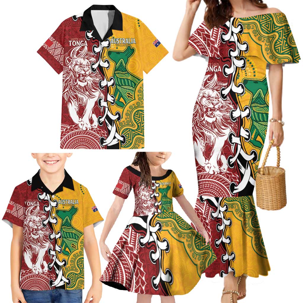 Mate Ma'a Tonga Vs Australia Rugby Personalized Family Matching Mermaid Dress and Hawaiian Shirt Special Mascots LT7 - Polynesian Pride