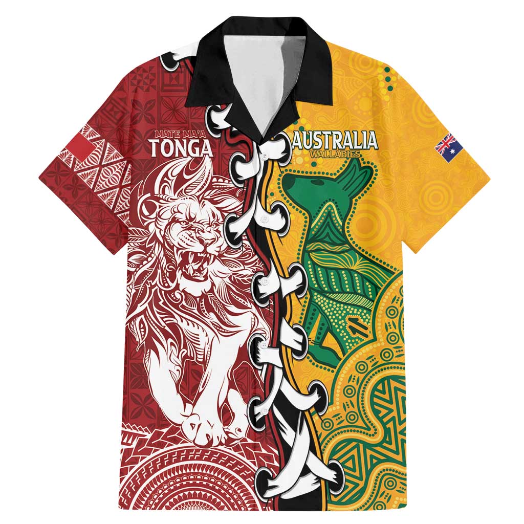 Mate Ma'a Tonga Vs Australia Rugby Personalized Family Matching Mermaid Dress and Hawaiian Shirt Special Mascots LT7 Dad's Shirt - Short Sleeve Colorful - Polynesian Pride