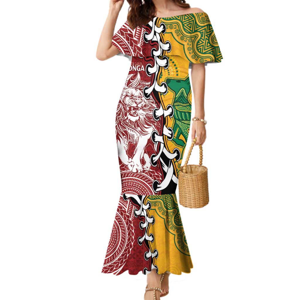 Mate Ma'a Tonga Vs Australia Rugby Personalized Family Matching Mermaid Dress and Hawaiian Shirt Special Mascots LT7 Mom's Dress Colorful - Polynesian Pride
