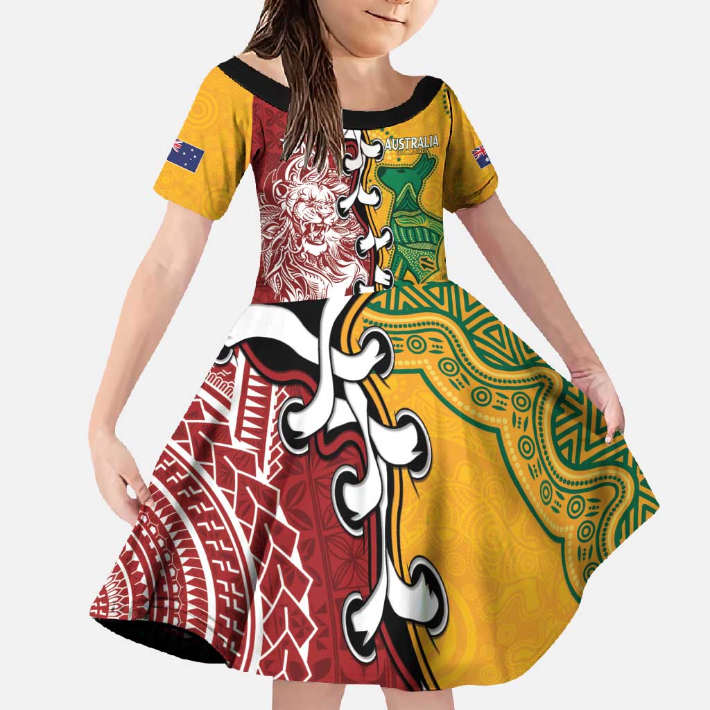 Mate Ma'a Tonga Vs Australia Rugby Personalized Family Matching Off Shoulder Maxi Dress and Hawaiian Shirt Special Mascots LT7 Daughter's Dress Colorful - Polynesian Pride