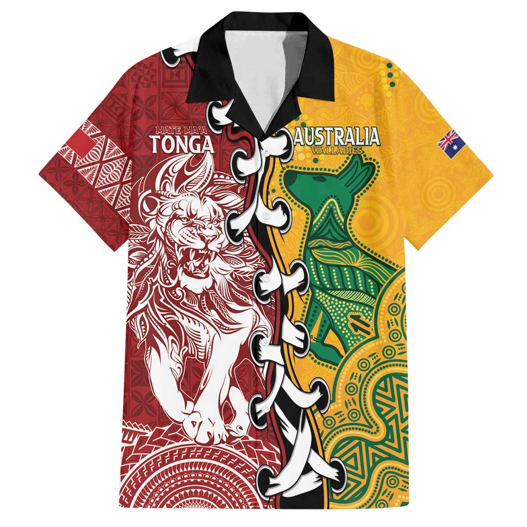 Mate Ma'a Tonga Vs Australia Rugby Personalized Family Matching Off Shoulder Maxi Dress and Hawaiian Shirt Special Mascots LT7 Dad's Shirt - Short Sleeve Colorful - Polynesian Pride