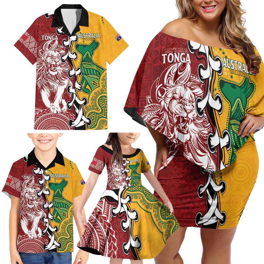 Mate Ma'a Tonga Vs Australia Rugby Personalized Family Matching Off Shoulder Short Dress and Hawaiian Shirt Special Mascots LT7 - Polynesian Pride