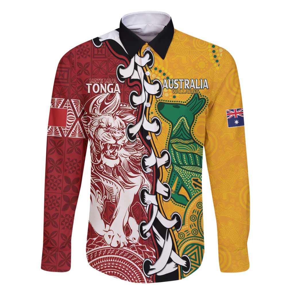 Mate Ma'a Tonga Vs Australia Rugby Personalized Family Matching Off Shoulder Short Dress and Hawaiian Shirt Special Mascots LT7 Dad's Shirt - Long Sleeve Colorful - Polynesian Pride