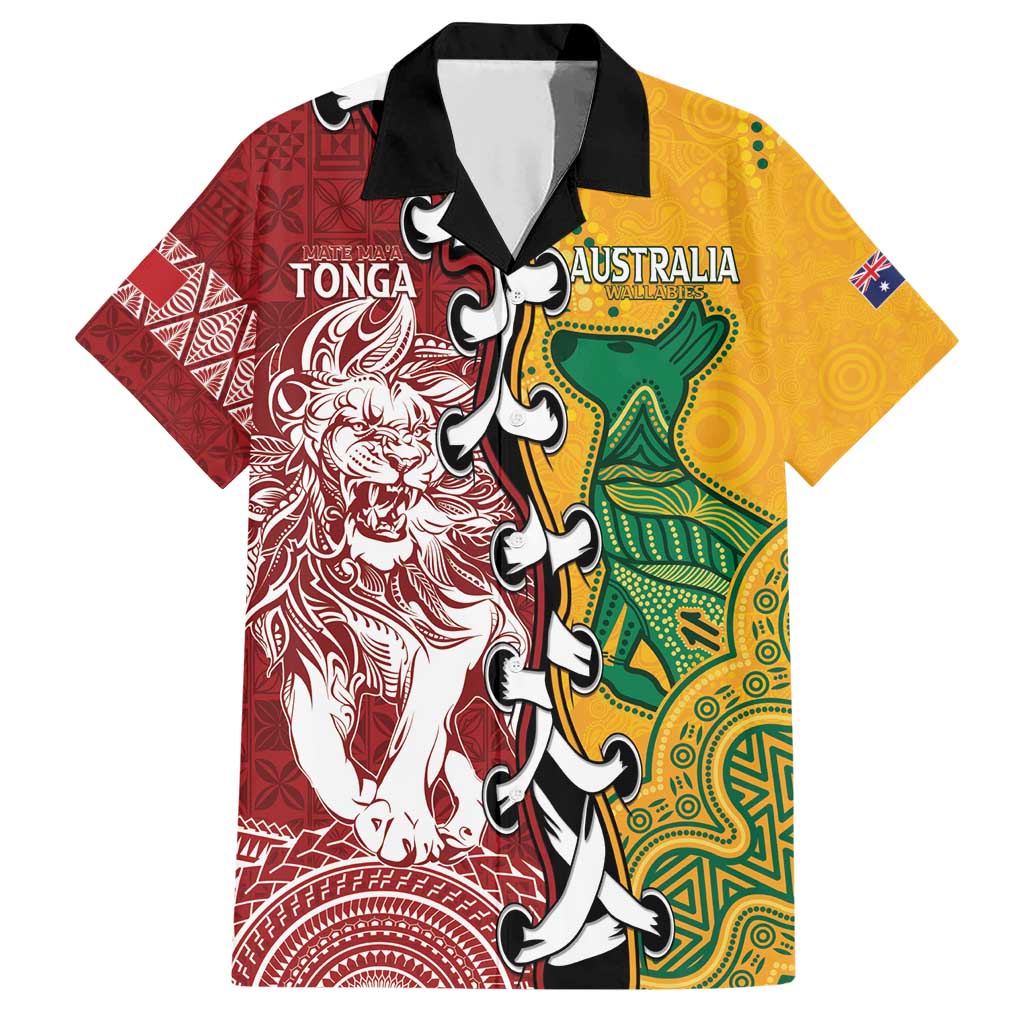 Mate Ma'a Tonga Vs Australia Rugby Personalized Family Matching Short Sleeve Bodycon Dress and Hawaiian Shirt Special Mascots LT7 Dad's Shirt - Short Sleeve Colorful - Polynesian Pride