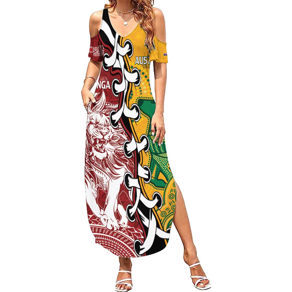 Mate Ma'a Tonga Vs Australia Rugby Personalized Family Matching Summer Maxi Dress and Hawaiian Shirt Special Mascots LT7 Mom's Dress Colorful - Polynesian Pride