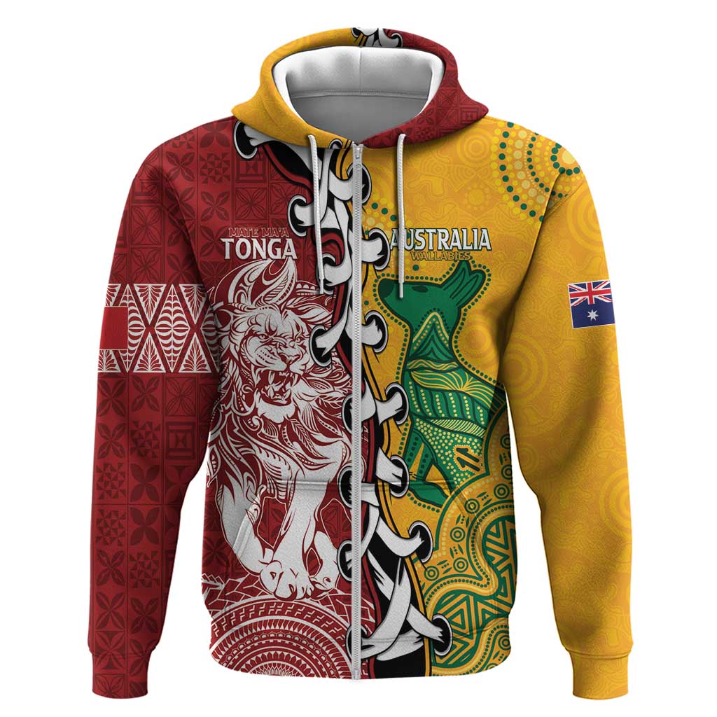 Mate Ma'a Tonga Vs Australia Rugby Personalized Zip Hoodie Special Mascots LT7 Zip Hoodie Colorful - Polynesian Pride