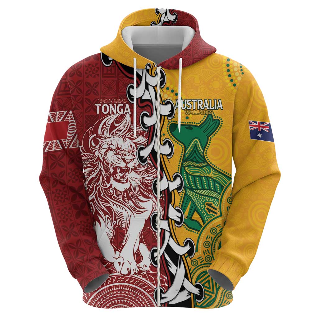 Mate Ma'a Tonga Vs Australia Rugby Personalized Zip Hoodie Special Mascots LT7 - Polynesian Pride